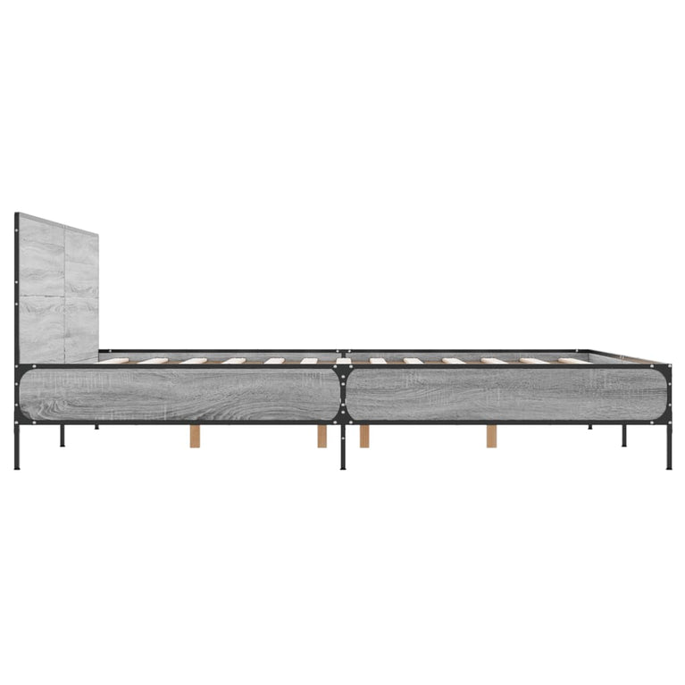 Bedframe bewerkt hout metaal grijs sonoma eiken 140x200 cm