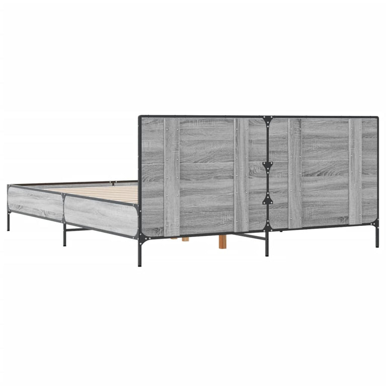 Bedframe bewerkt hout metaal grijs sonoma eiken 140x200 cm