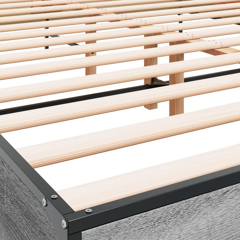 Bedframe bewerkt hout metaal grijs sonoma eiken 140x200 cm