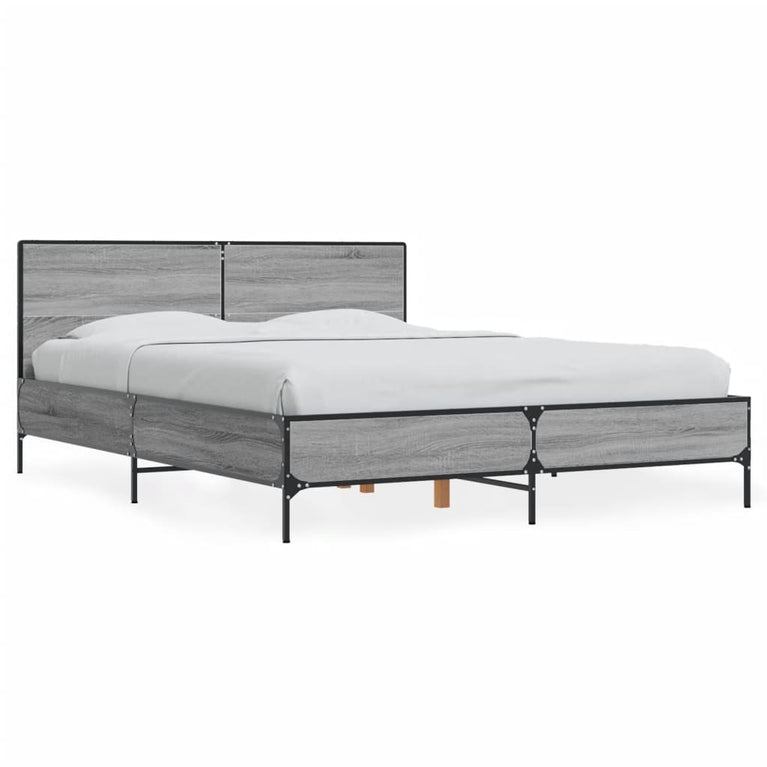 Bedframe bewerkt hout metaal grijs sonoma eiken 140x200 cm