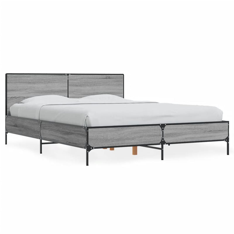 Bedframe bewerkt hout metaal grijs sonoma eiken 140x200 cm