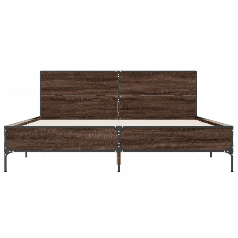 Bedframe bewerkt hout metaal bruin eikenkleur 140x200 cm