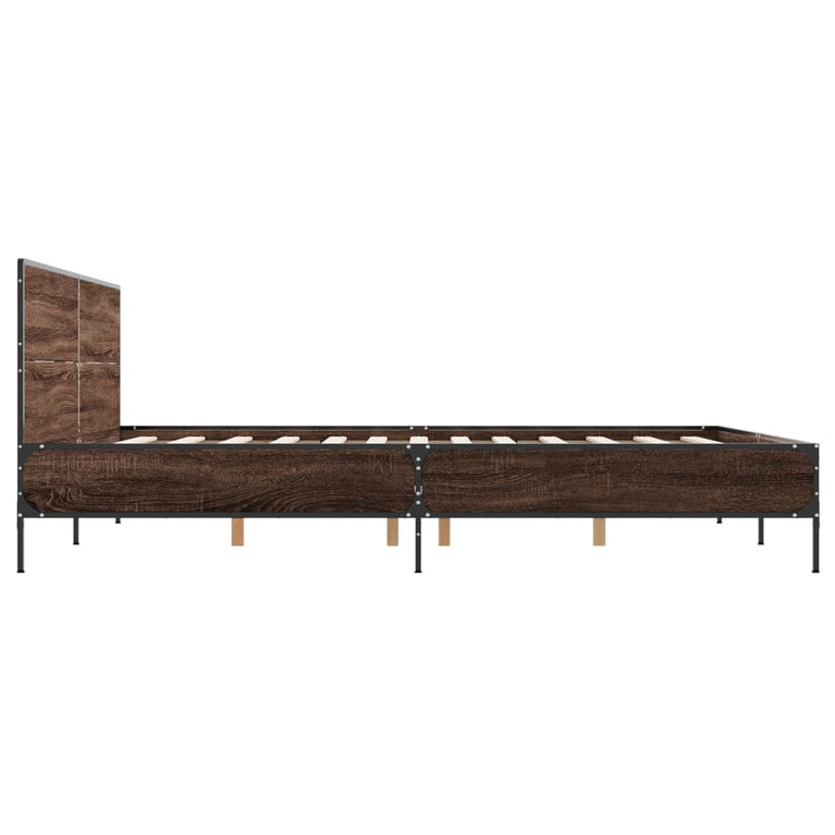Bedframe bewerkt hout metaal bruin eikenkleur 140x200 cm