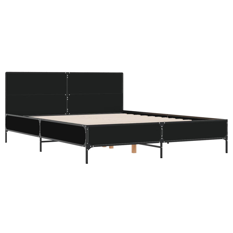 Bedframe bewerkt hout metaal zwart 150x200 cm