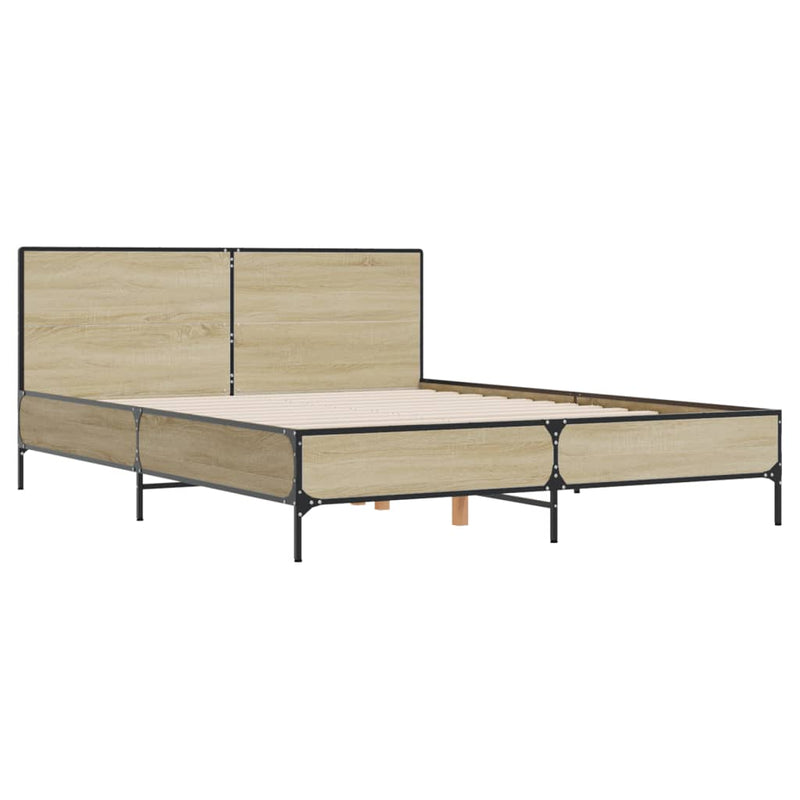 Bedframe bewerkt hout metaal sonoma eikenkleurig 150x200 cm