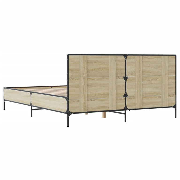 Bedframe bewerkt hout metaal sonoma eikenkleurig 150x200 cm