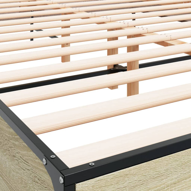 Bedframe bewerkt hout metaal sonoma eikenkleurig 150x200 cm
