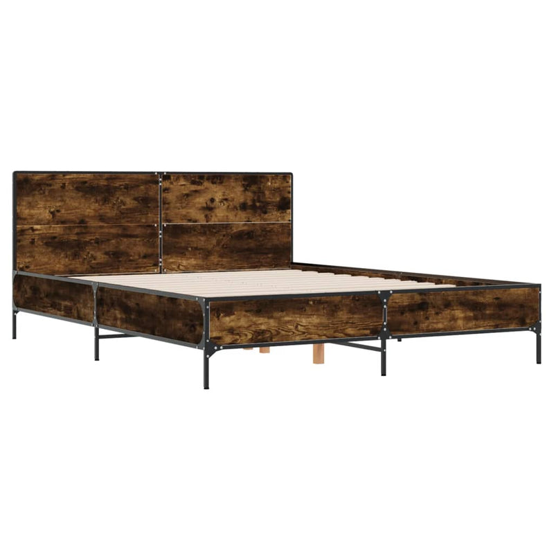 Bedframe bewerkt hout metaal gerookt eikenkleurig 150x200 cm