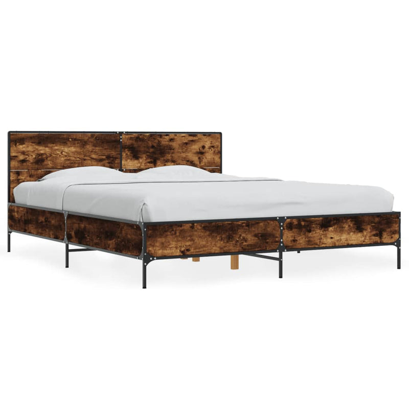 Bedframe bewerkt hout metaal gerookt eikenkleurig 150x200 cm