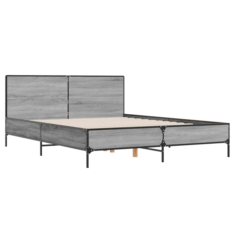 Bedframe bewerkt hout metaal grijs sonoma eiken 150x200 cm