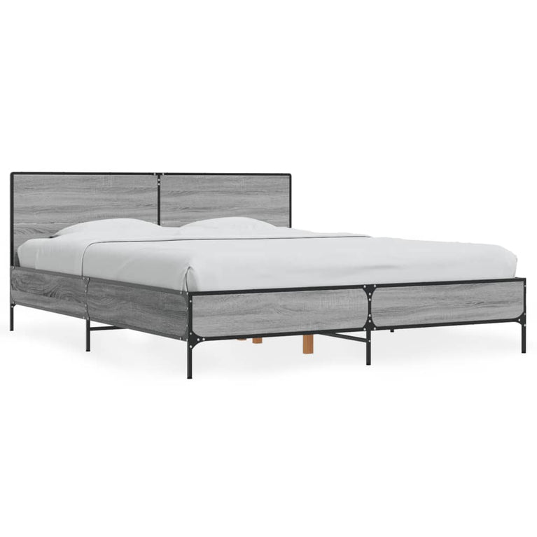 Bedframe bewerkt hout metaal grijs sonoma eiken 150x200 cm