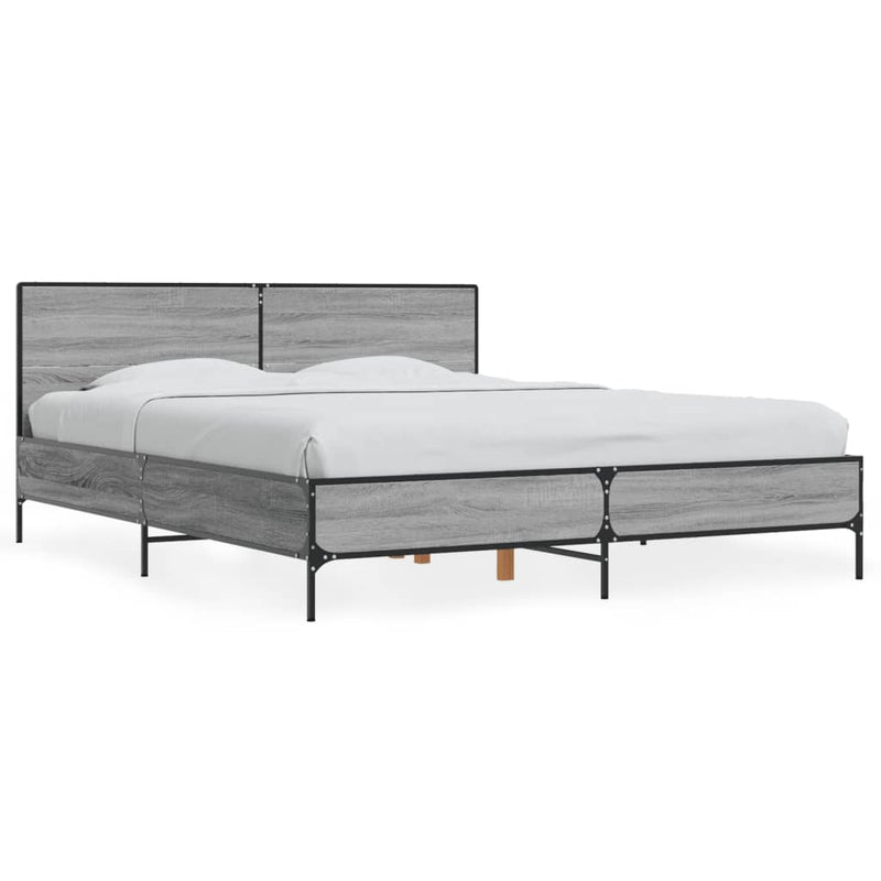 Bedframe bewerkt hout metaal grijs sonoma eiken 150x200 cm
