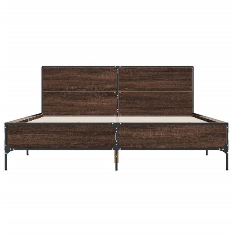 Bedframe bewerkt hout metaal bruin eikenkleur 150x200 cm