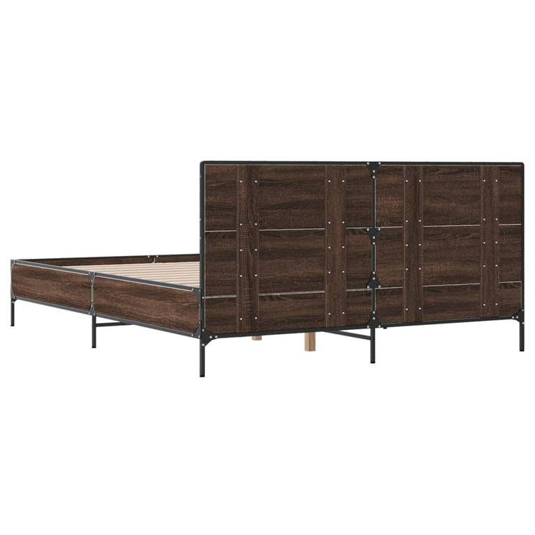 Bedframe bewerkt hout metaal bruin eikenkleur 150x200 cm