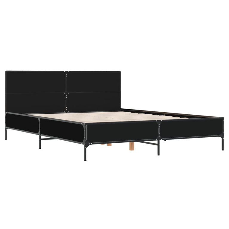 Bedframe bewerkt hout metaal zwart 160x200 cm