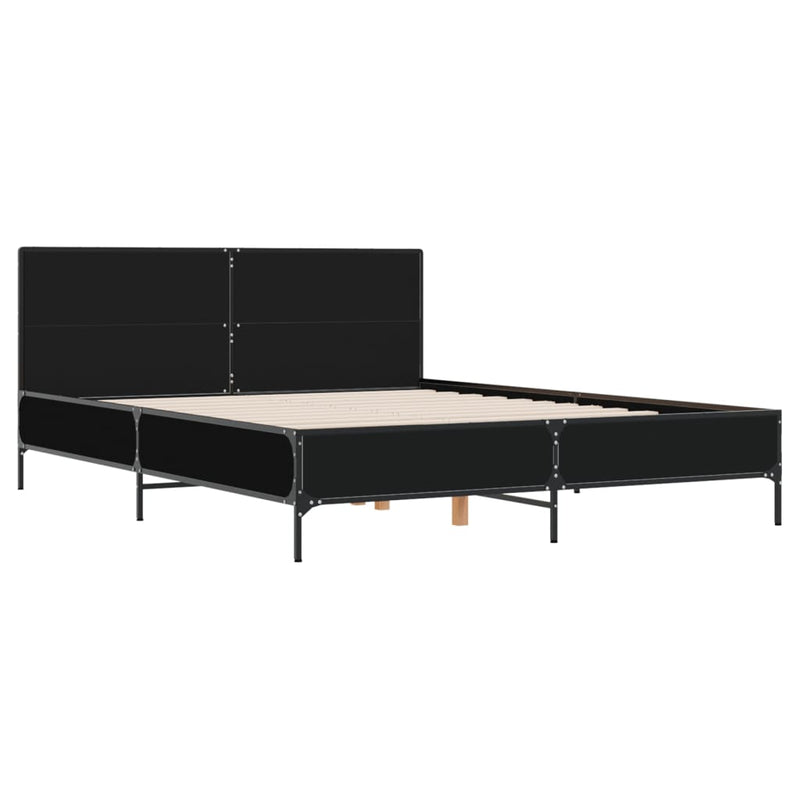 Bedframe bewerkt hout metaal zwart 160x200 cm