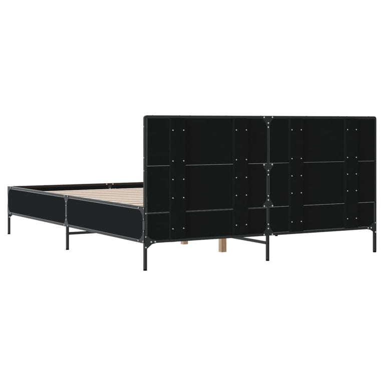 Bedframe bewerkt hout metaal zwart 160x200 cm