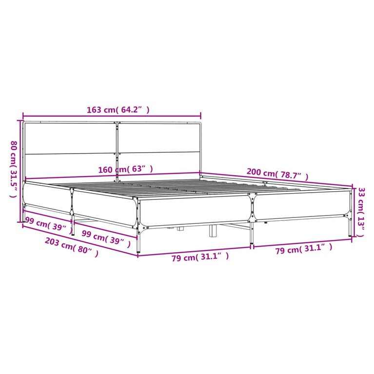 Bedframe bewerkt hout metaal zwart 160x200 cm