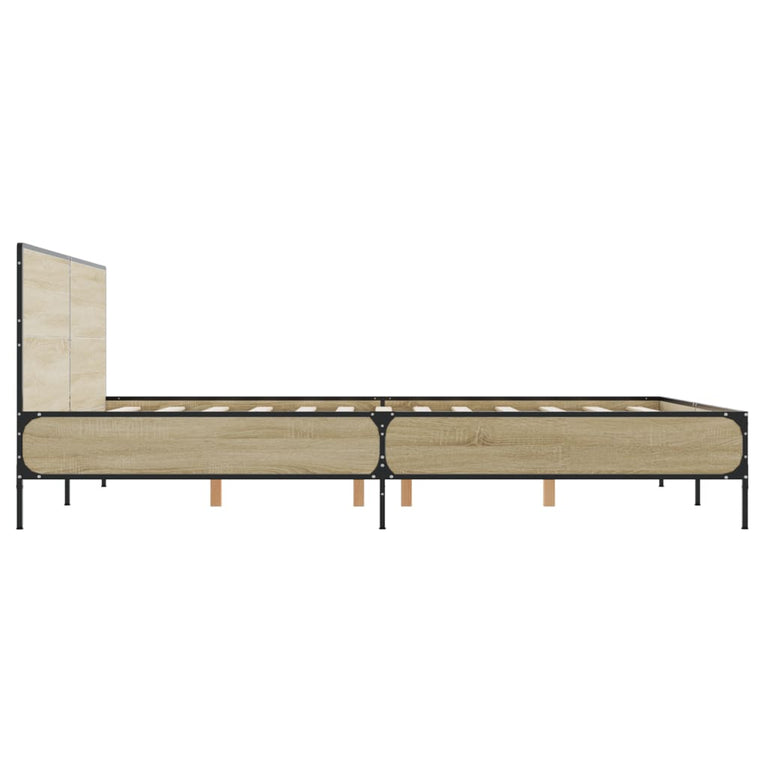 Bedframe bewerkt hout metaal sonoma eikenkleurig 160x200 cm