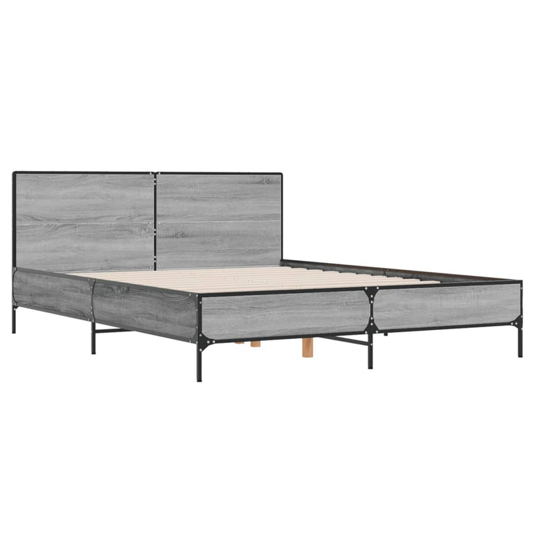 Bedframe bewerkt hout metaal grijs sonoma eiken 160x200 cm