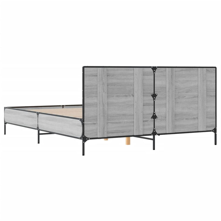 Bedframe bewerkt hout metaal grijs sonoma eiken 160x200 cm