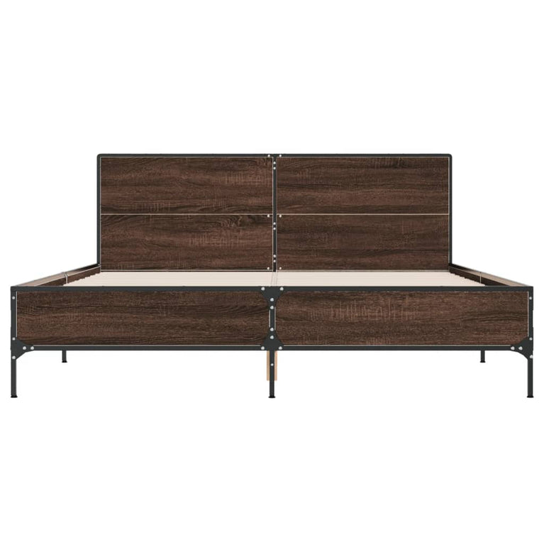 Bedframe bewerkt hout metaal bruin eikenkleur 160x200 cm