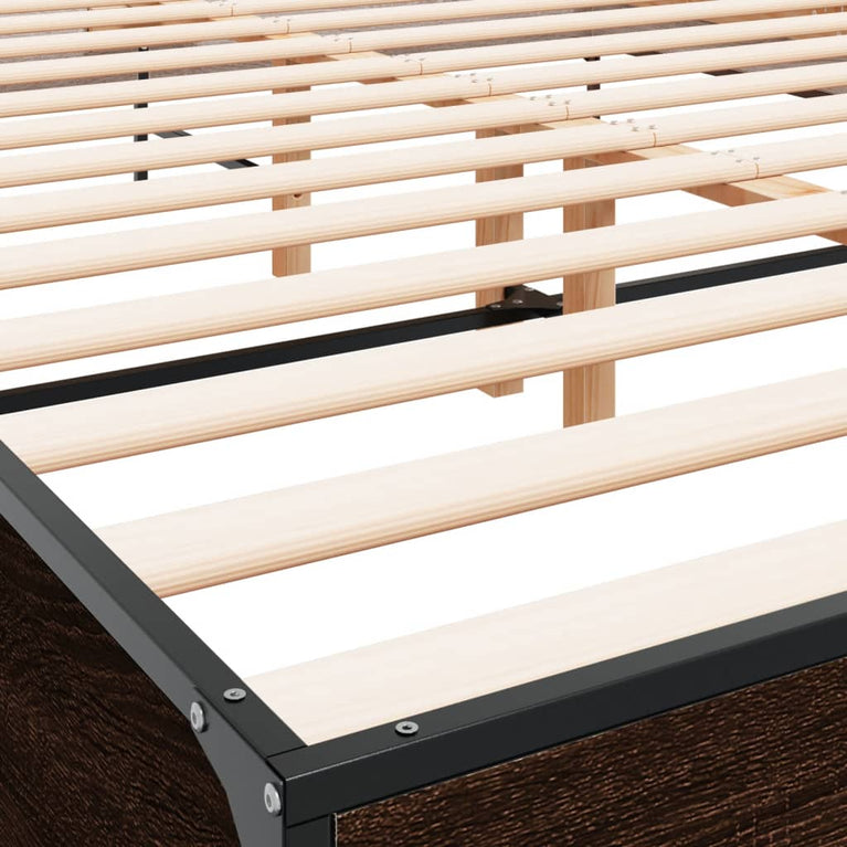 Bedframe bewerkt hout metaal bruin eikenkleur 160x200 cm