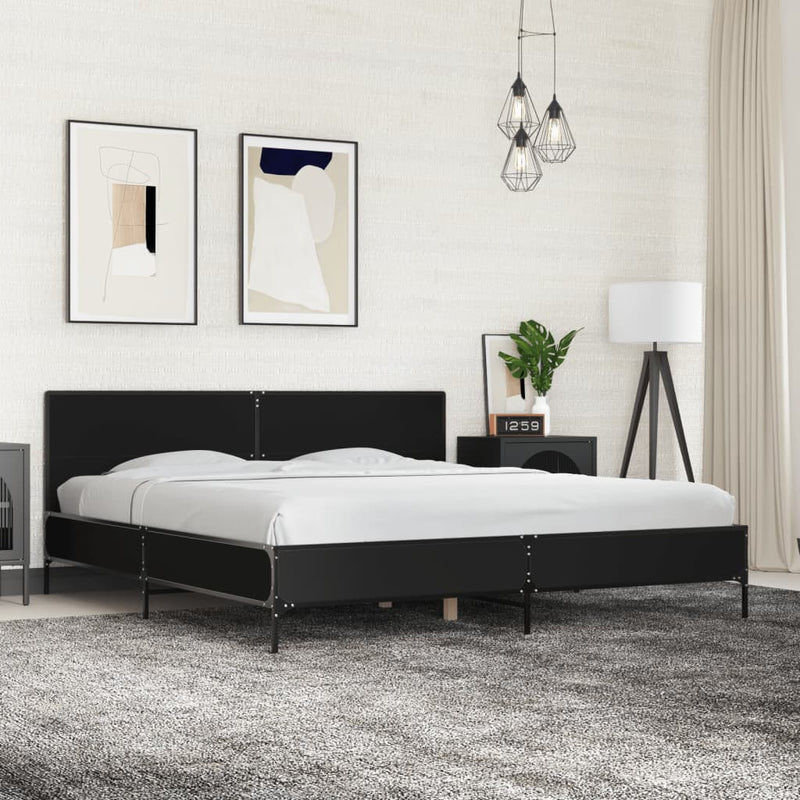 Bedframe bewerkt hout metaal zwart 180x200 cm