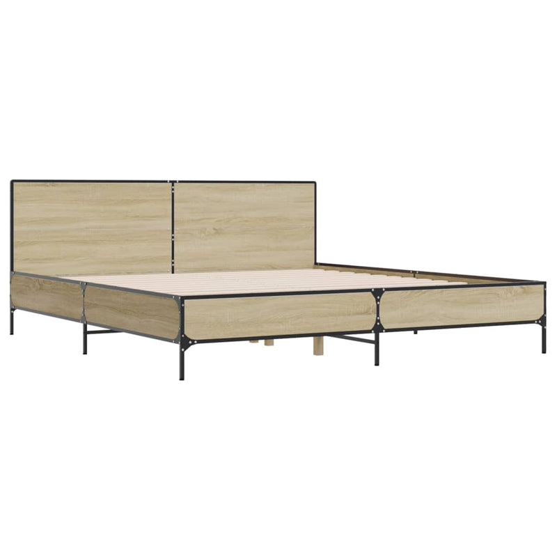 Bedframe bewerkt hout metaal sonoma eikenkleurig 180x200 cm