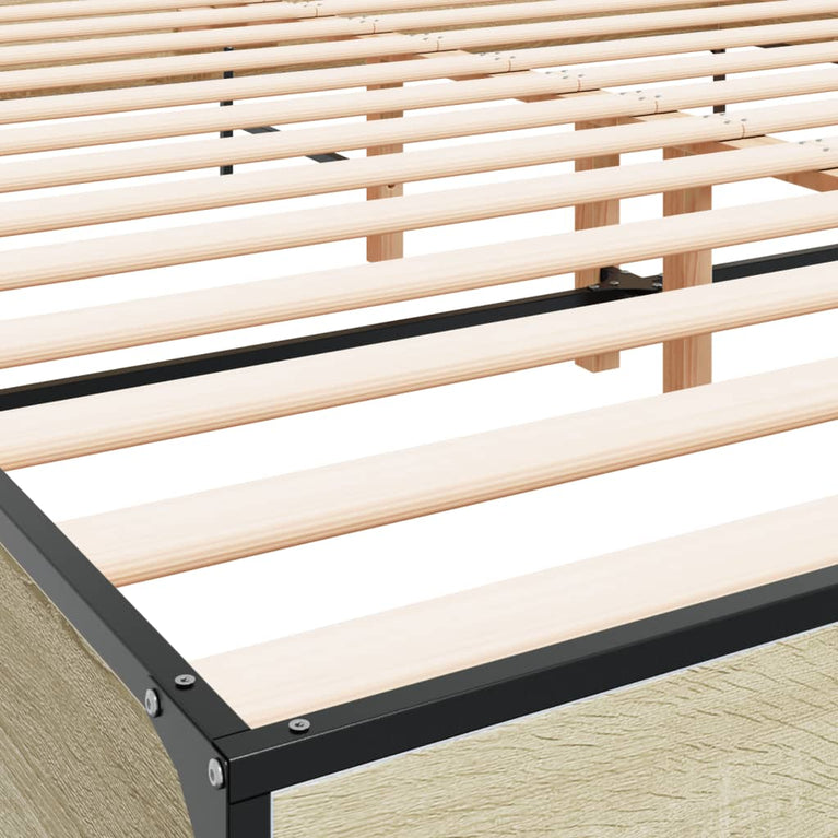 Bedframe bewerkt hout metaal sonoma eikenkleurig 180x200 cm