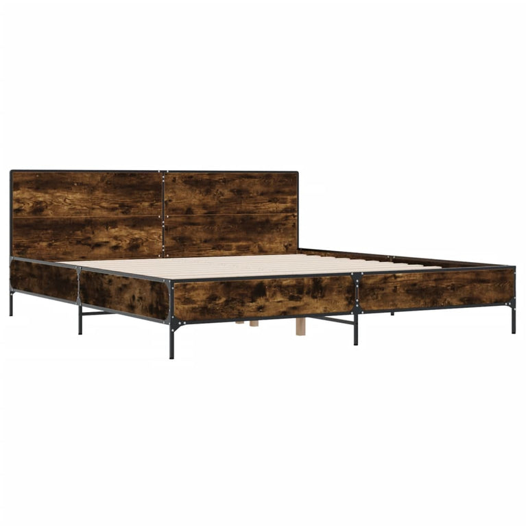 Bedframe bewerkt hout metaal gerookt eikenkleurig 180x200 cm