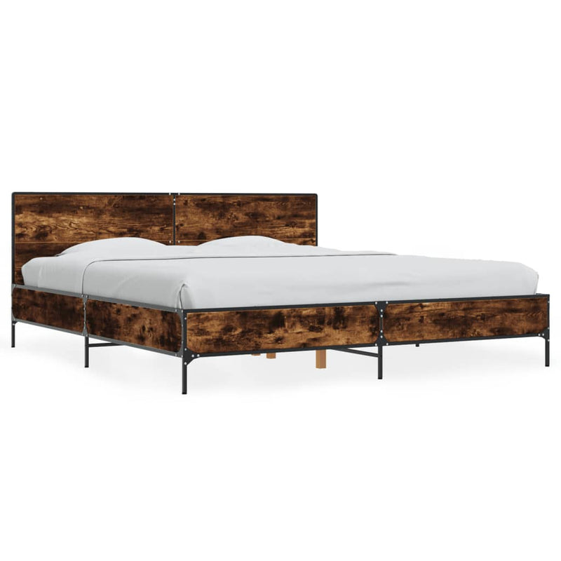 Bedframe bewerkt hout metaal gerookt eikenkleurig 180x200 cm