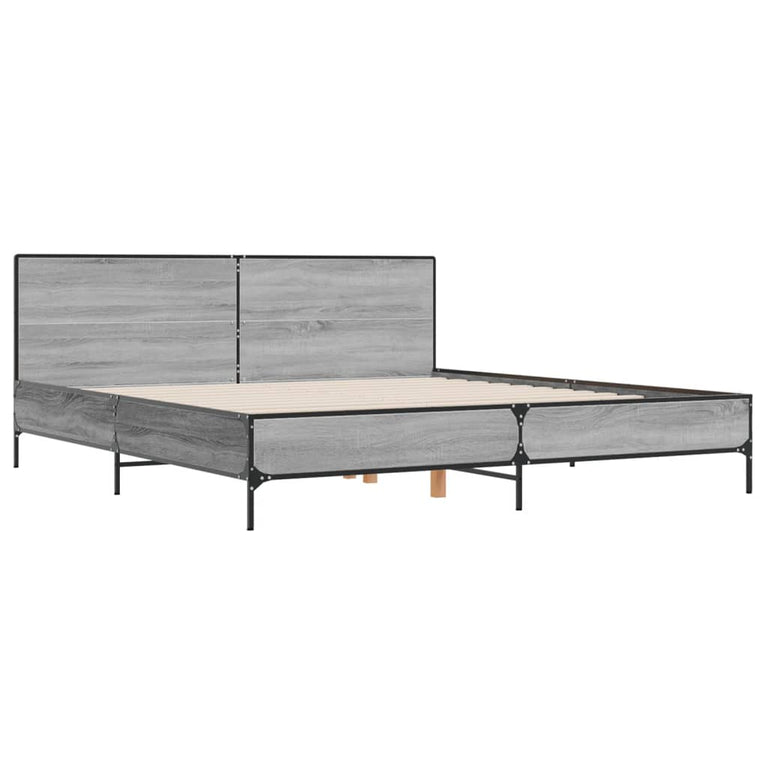 Bedframe bewerkt hout metaal grijs sonoma eiken 180x200 cm