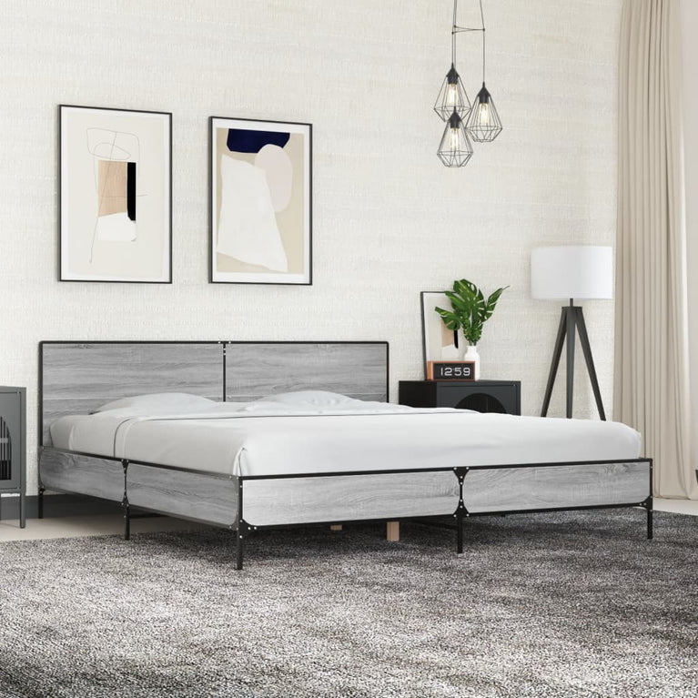 Bedframe bewerkt hout metaal grijs sonoma eiken 180x200 cm