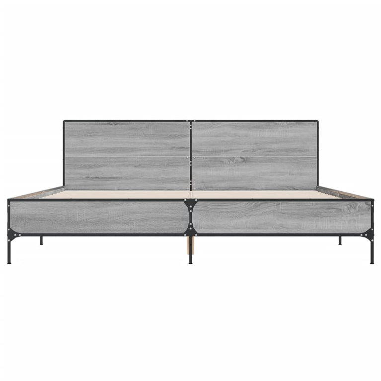 Bedframe bewerkt hout metaal grijs sonoma eiken 180x200 cm