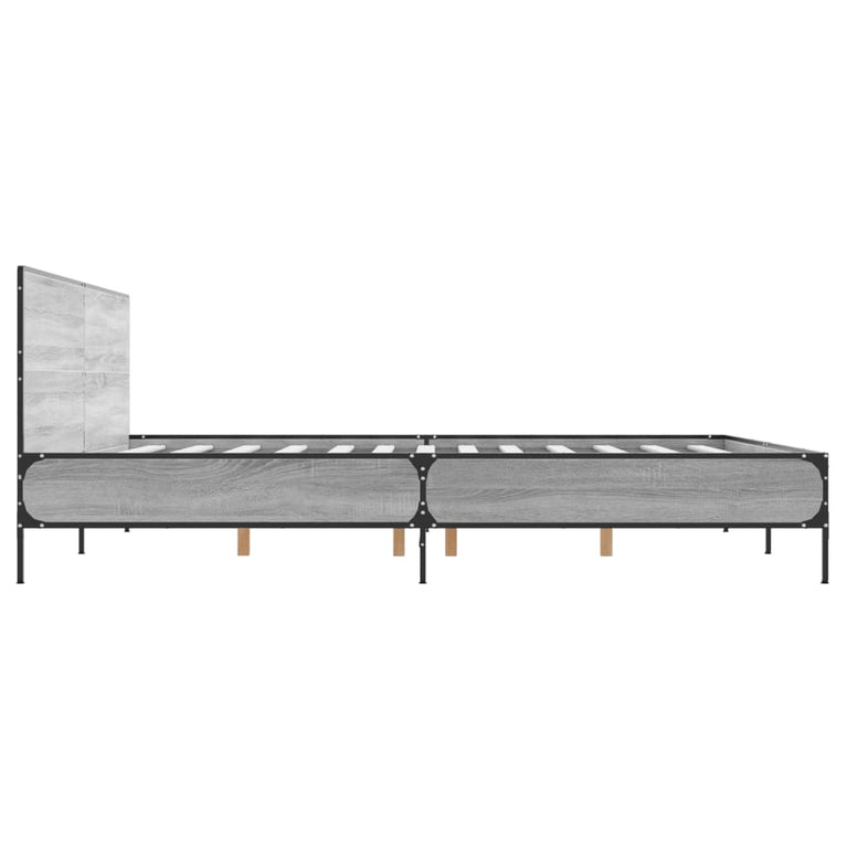 Bedframe bewerkt hout metaal grijs sonoma eiken 180x200 cm