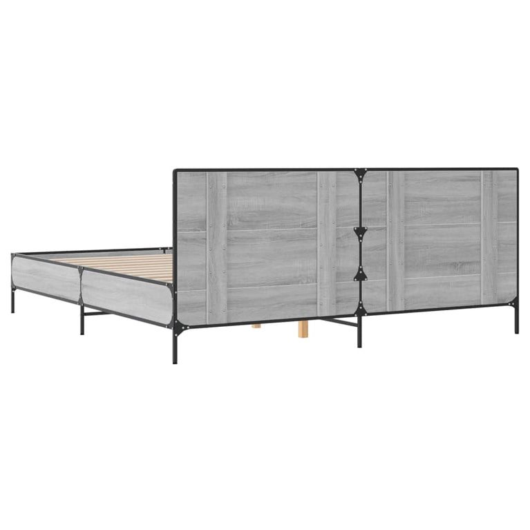 Bedframe bewerkt hout metaal grijs sonoma eiken 180x200 cm
