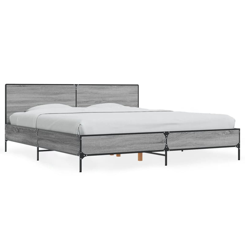 Bedframe bewerkt hout metaal grijs sonoma eiken 180x200 cm