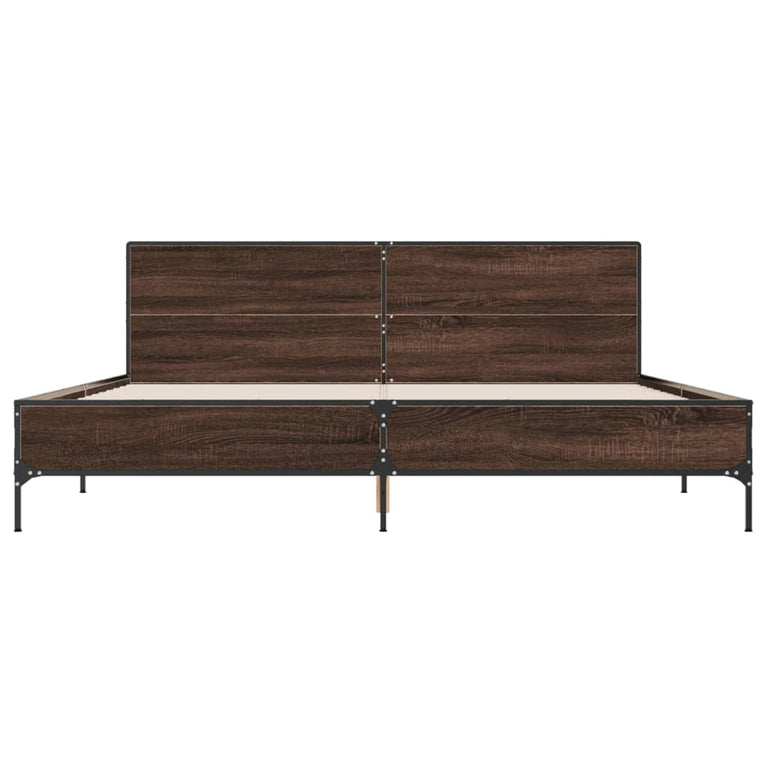 Bedframe bewerkt hout metaal bruin eikenkleur 180x200 cm
