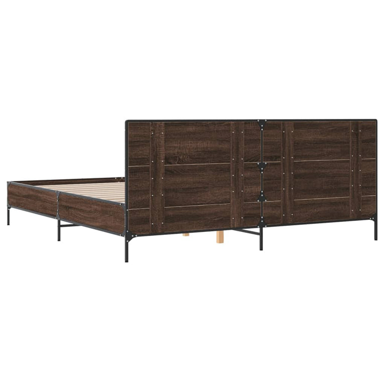 Bedframe bewerkt hout metaal bruin eikenkleur 180x200 cm