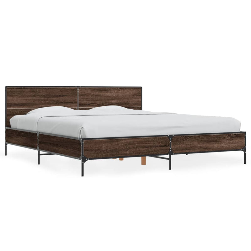 Bedframe bewerkt hout metaal bruin eikenkleur 180x200 cm