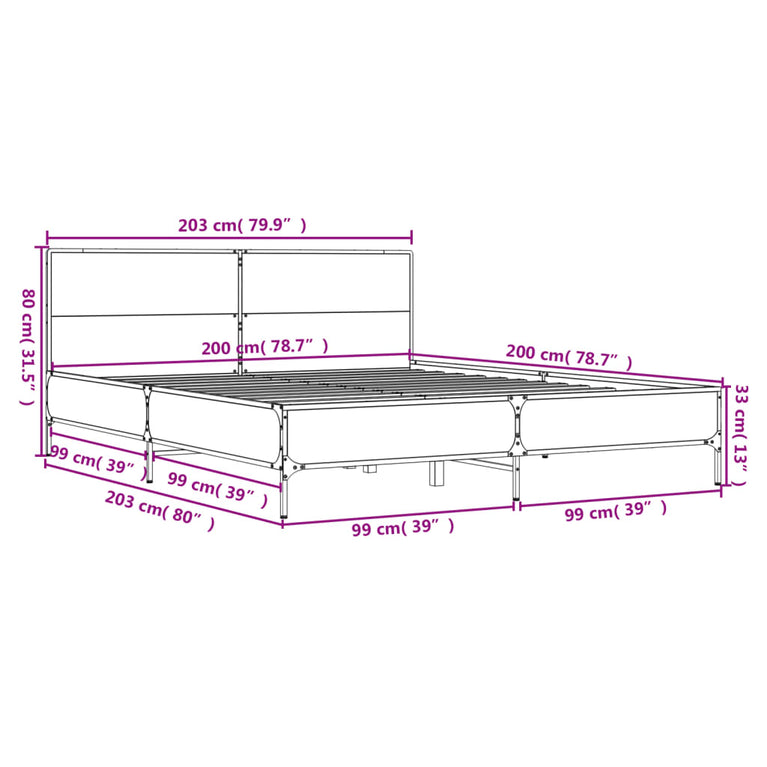 Bedframe bewerkt hout metaal zwart 200x200 cm