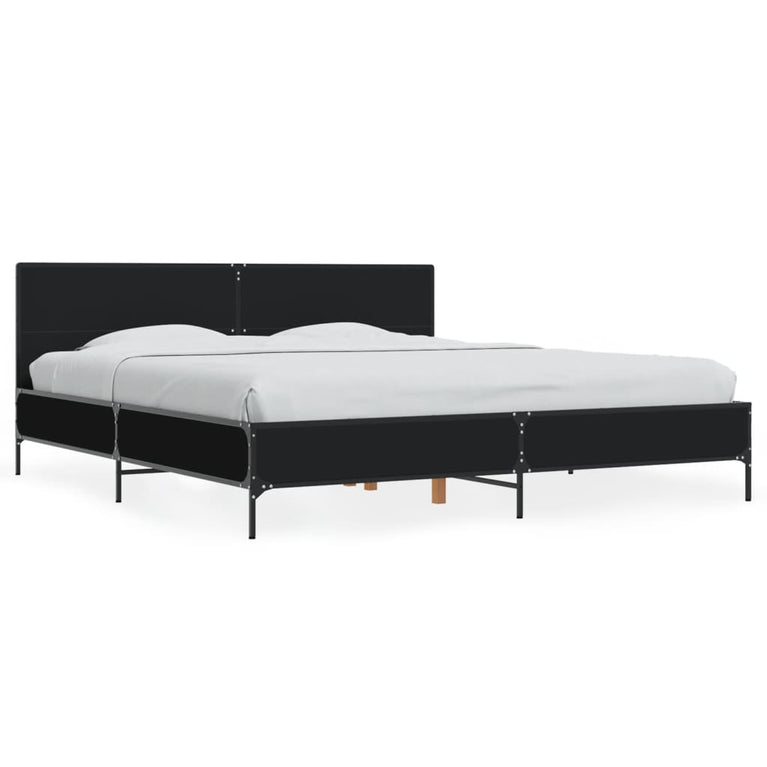 Bedframe bewerkt hout metaal zwart 200x200 cm