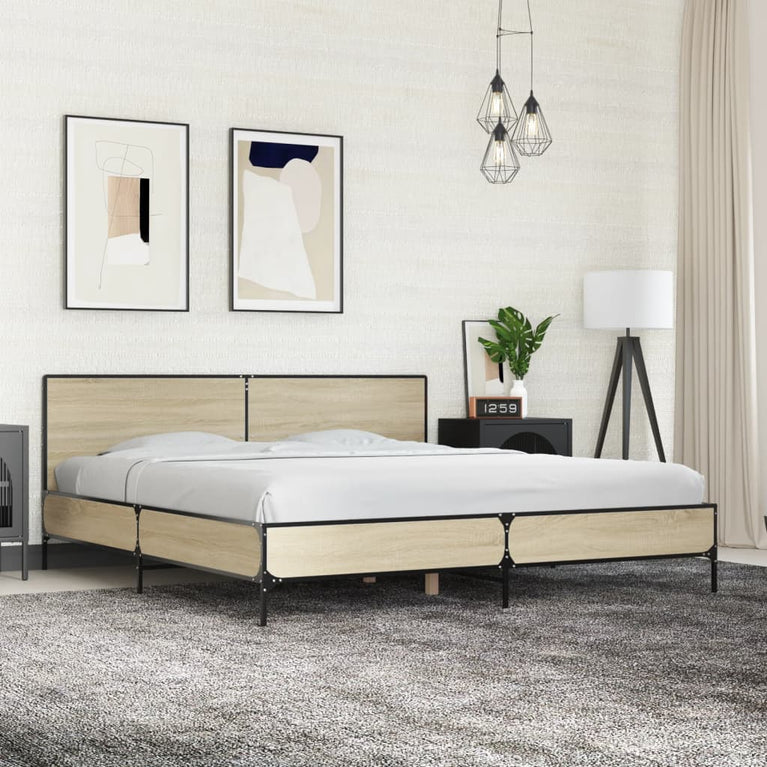Bedframe bewerkt hout metaal sonoma eikenkleurig 200x200 cm