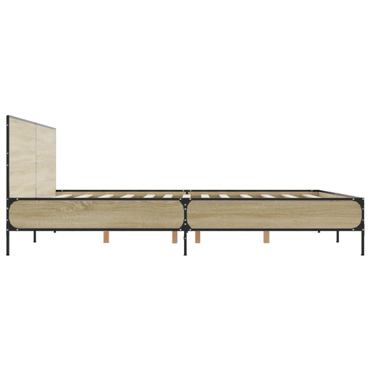 Bedframe bewerkt hout metaal sonoma eikenkleurig 200x200 cm