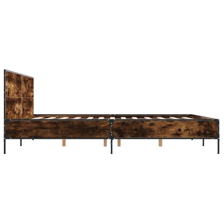 Bedframe bewerkt hout metaal gerookt eikenkleurig 200x200 cm