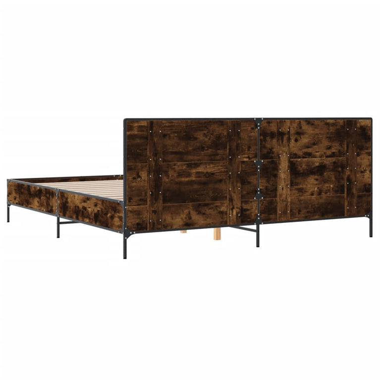 Bedframe bewerkt hout metaal gerookt eikenkleurig 200x200 cm