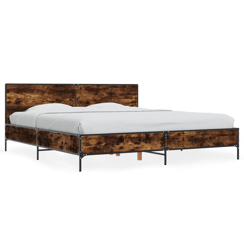 Bedframe bewerkt hout metaal gerookt eikenkleurig 200x200 cm