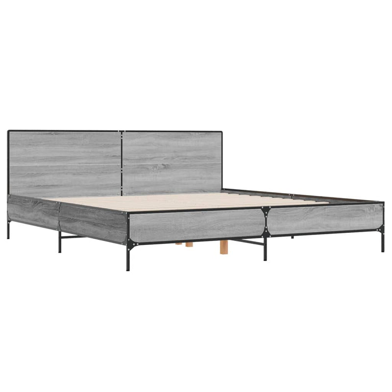 Bedframe bewerkt hout metaal grijs sonoma eiken 200x200 cm