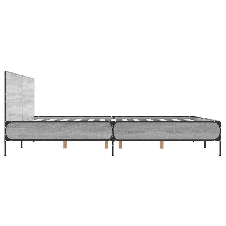 Bedframe bewerkt hout metaal grijs sonoma eiken 200x200 cm